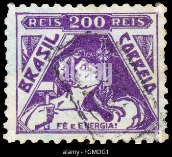 BUDAPEST, HUNGARY - 20 february 2016: a stamp printed in the Brazil shows image celebrating energy, circa 1933 Stock Photo