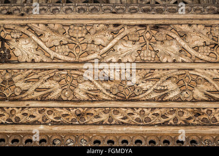 Detail of carved 16th century rood screen in Partrishow church of St Islow, near Abergavenny, Wales, UK Stock Photo