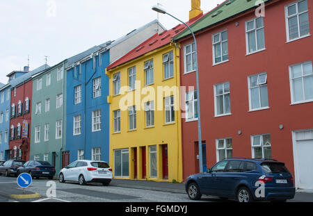 Reykjavik Iceland downtown colorful houses on street in neighborhood homes Stock Photo