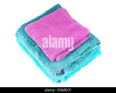 colored towels on the white background Stock Photo