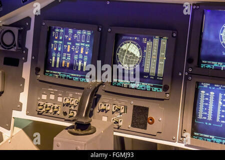 Control mechanism in the cabin space shuttle. Control deck in the ...