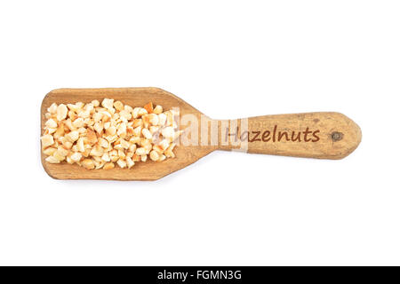 Minced hazelnuts on shovel Stock Photo
