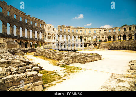 Ancient Roman Amphitheater in Pula, Croatia Stock Photo