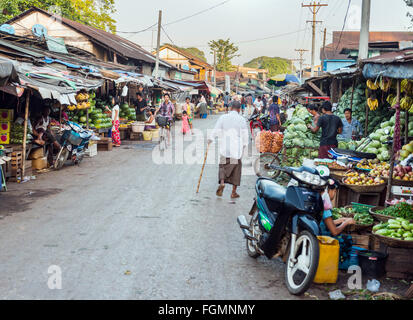 Street vendors in village, Burma Stock Photo