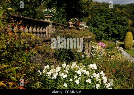 Rydal Hall, Rydal Village, Ambleside, Lake District National Park, Cumbria, England, UK. Formal gardens, Herbaceous border. Stock Photo