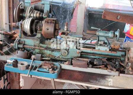 center lathe tools and motor Stock Photo