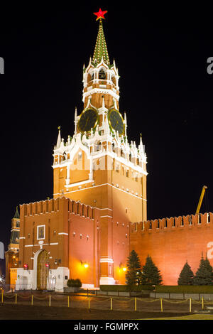 Night view of Moscow Red Square, Spasskaya Tower of Kremlin Stock Photo