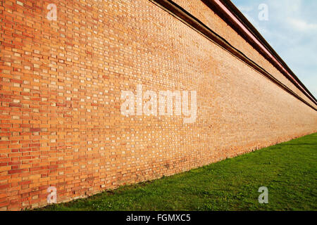 Brick wall in perspective, receding into the distance Stock Photo