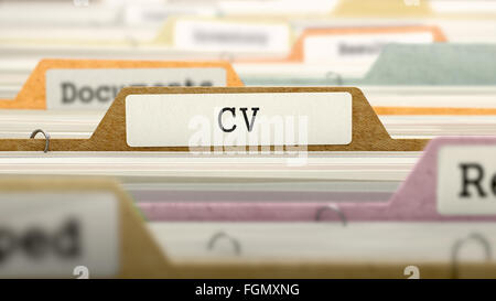 CV Concept. Folders in Catalog. Stock Photo