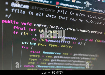 Coding on screen with colorful code Stock Photo