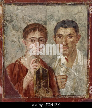 Naples. Italy. Fresco from Pompeii of the baker Terentius Neo with his wife, National Archaeological Museum.  Museo Archeologico Stock Photo