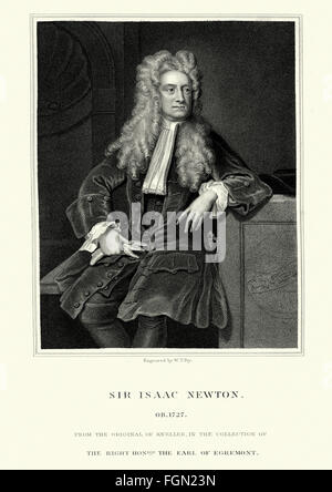 Portrait of Sir Isaac Newton 1642 to 1726/27 an English physicist and mathematician. Who is widely recognised as one of the most Stock Photo
