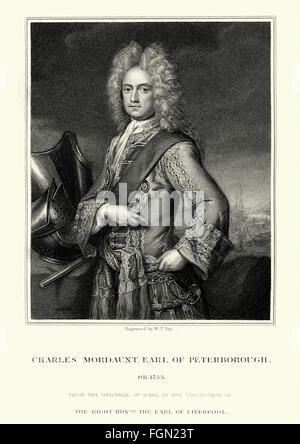 Portrait of Charles Mordaunt, 3rd Earl of Peterborough 1658 to 1735 an English nobleman and military leader. Stock Photo