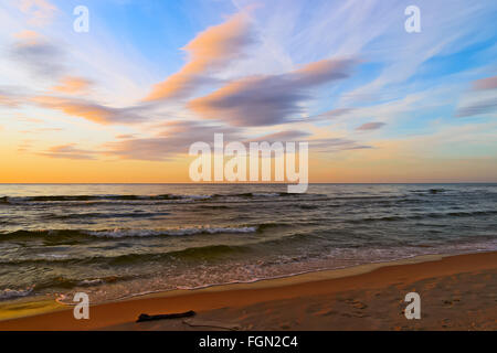 Seascape with stunning stratus cloud formations at sunset over the Baltic sea. Gdansk Bay, Pomerania, northern Poland. Stock Photo