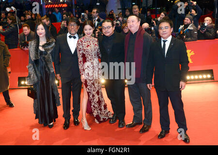 Mark Lee Ping-Bing (2nd L-cameraman of 'Chang Jiang Tu' awarded Silver Bear for Outstanding Artistic Contribution), Xin Zhi Lei (3rd L), director Yang Chao (3rd R) attending the Award Ceremony of the 66th Berlin International Film Festival / Berlinale 2016 at Berlinale Palast on February 20, 2016 in Berlin, Germany.