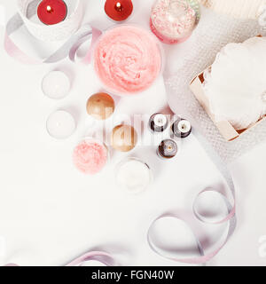 Spa Treatment and Aromatherapy Set for Relaxation and Wellness. Top View, Selective Focus. Image Toned. Stock Photo