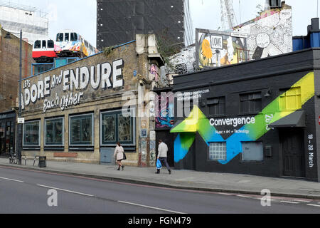 A general view of the great Eastern wall gallery and the mural by Steve Espo in Shoreditch Stock Photo