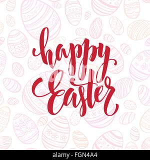 Happy Easter Egg lettering on seamless background. Vector illustration Stock Vector