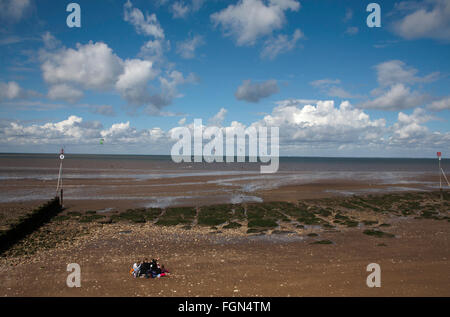 Kitesurfing or Kiteboarding at the beach At Hunstanton on a blustery day North Norfolk Coast Norfolk England Stock Photo