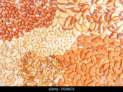 Assortment of nuts, food background. Stock Photo