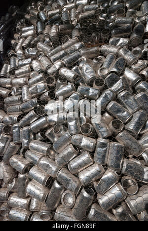 A pile of aluminum soft drink cans collected for recycling. Stock Photo