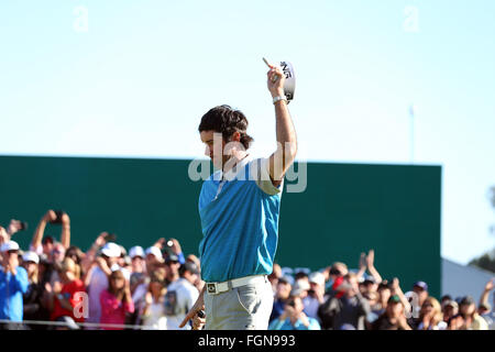 California, USA. 21st February, 2016. February 21, 2016 Bubba Watson reacts to winning the Northern Trust Open at Riviera Country Club in Pacific Palisades, California. Credit:  Cal Sport Media/Alamy Live News Stock Photo