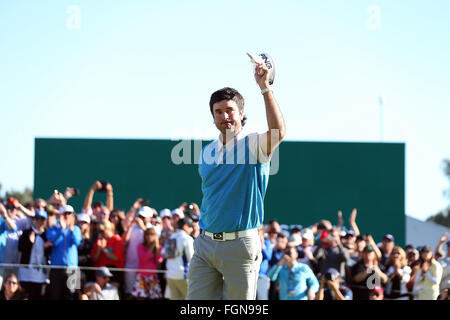 California, USA. 21st February, 2016. February 21, 2016 Bubba Watson reacts to winning the Northern Trust Open at Riviera Country Club in Pacific Palisades, California. Credit:  Cal Sport Media/Alamy Live News Stock Photo