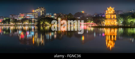 Hanoi, Vietnam at night: Hoan Kiem Lake in the Old French Quarters Stock Photo