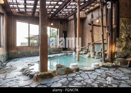 The private Japanese onsen baths at Manzansou in Nagano, Japan Stock Photo