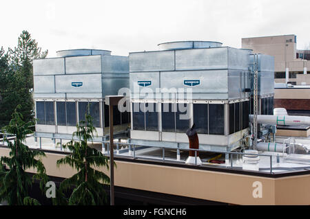 Roof top evaporative cooling units on a commercail building. Portland ...