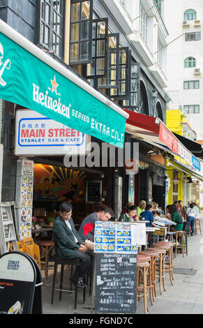 Hong Kong China town of Stanley village Promenade with bars and shops on street Main Street near Stanley Market Stock Photo