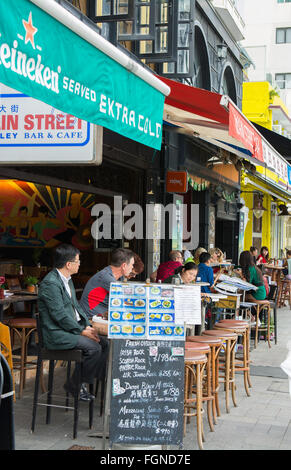 Hong Kong China town of Stanley village Promenade with bars and shops on street Main Street near Stanley Market Stock Photo