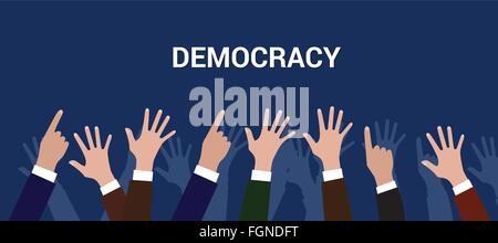 democracy democration concept crowd people raise hand Stock Vector