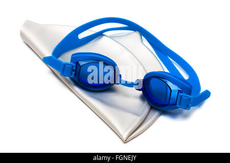 Glasses and cap for swimming on a white background Stock Photo