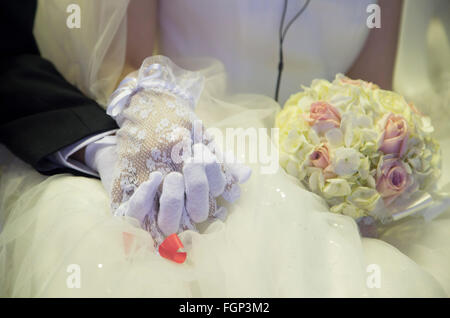 Unification Church's mass wedding, Feb 20, 2016 : Newlyweds participate in a mass wedding ceremony of the Unification Church at the Cheong Shim Peace World Center in Gapyeong, about 60 km (37 miles) east of Seoul, South Korea.The church said about 3,000 couples from more than 60 countries participated in the mass wedding in Gapyeong and other 12,000 couples attended in the wedding ceremony through live-streamed broadcast, which was organized by Han Hak-Ja, widow of the late Rev. Moon Sun-Myung, founder of the Unification Church. © Lee Jae-Won/AFLO/Alamy Live News Stock Photo