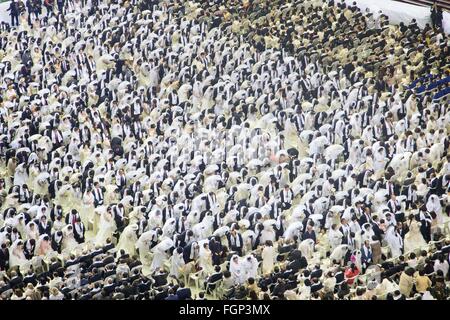 Unification Church's mass wedding, Feb 20, 2016 : Newlyweds participate in a mass wedding ceremony of the Unification Church at the Cheong Shim Peace World Center in Gapyeong, about 60 km (37 miles) east of Seoul, South Korea.The church said about 3,000 couples from more than 60 countries participated in the mass wedding in Gapyeong and other 12,000 couples attended in the wedding ceremony through live-streamed broadcast, which was organized by Han Hak-Ja, widow of the late Rev. Moon Sun-Myung, founder of the Unification Church. © Lee Jae-Won/AFLO/Alamy Live News Stock Photo