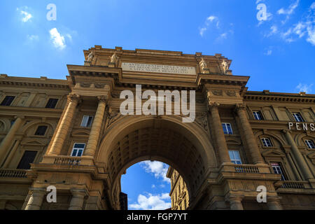 FLORENCE, ITALY - SEPTEMBER 22, 2015 : View of famous historical square of Florence, Piazza Della Repubblica. Stock Photo
