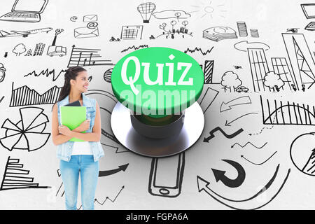 Quiz against digitally generated green push button Stock Photo