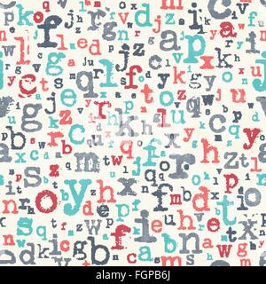 abstract, seamless pattern with colorful alphabet letters ornament over paper texture. vector, retro style background. fashion, Stock Vector