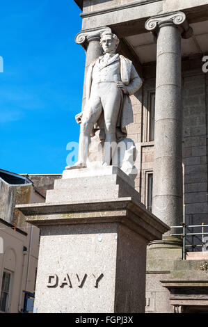 Statue of Sir Humphry Davy in his hometown of Penzance, Cornwall, UK Stock Photo