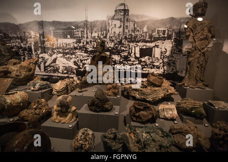 Exhibits inside the Hiroshima Peace Memorial Museum, Hiroshima, Japan. Stock Photo