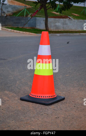 Traffic cone on road car free day Jakarta, Indonesia Stock Photo