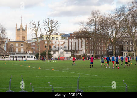 Schools games activities on the grounds of Vincent Square which is owned by the private Westminster School Stock Photo