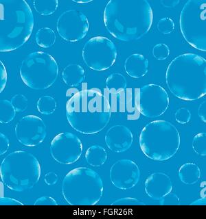Many of soap bubbles on blue, seamless pattern Stock Vector