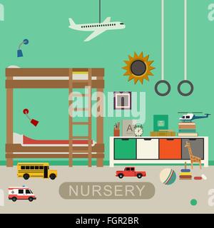 Nursery baby room interior. Stock Vector