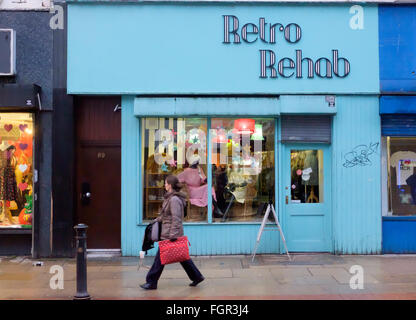 Manchester, UK - 17 February 2016: Retro Rehab vintage fashion store on Oldham Street in the Northern Quarter Stock Photo