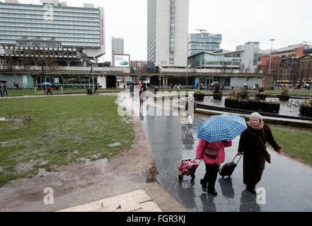 Manchester, UK - 17 February 2016: Raining on Piccadilly Gardens Stock Photo