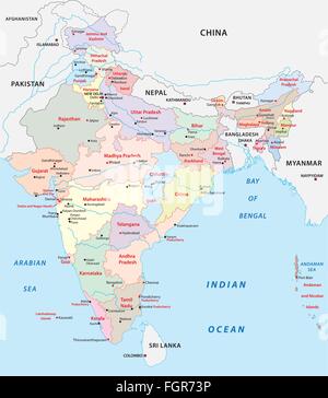India administrative map 2015 including Telangana Stock Vector