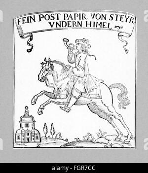 mail, postmen, postillion, 'Fein Post Papier von Steyr undern Himel', circa 1700, Artist's Copyright has not to be cleared Stock Photo