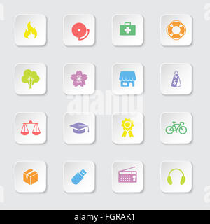 [JPEG] colorful web icon set 6 on white rounded rectangle button with soft shadow Stock Photo